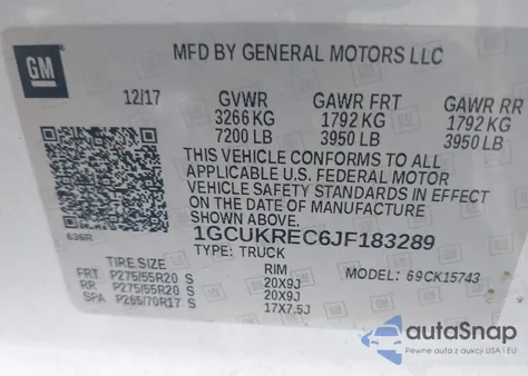 2018 Chevrolet Silverado 2Lt из США, поврежденный, VIN 1GCUKREC6JF183289